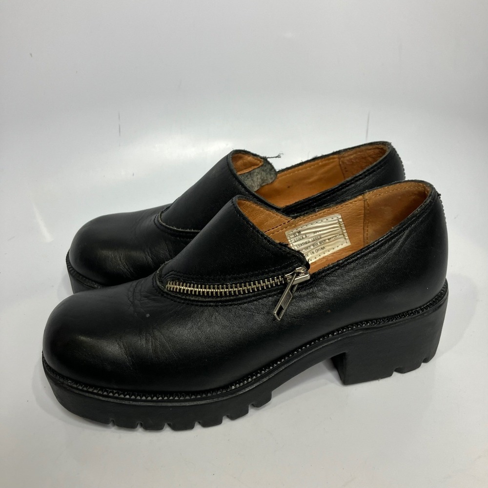 Double H chunky lug sole shoes black leather women's size‎ 6 vintage retro Y2K